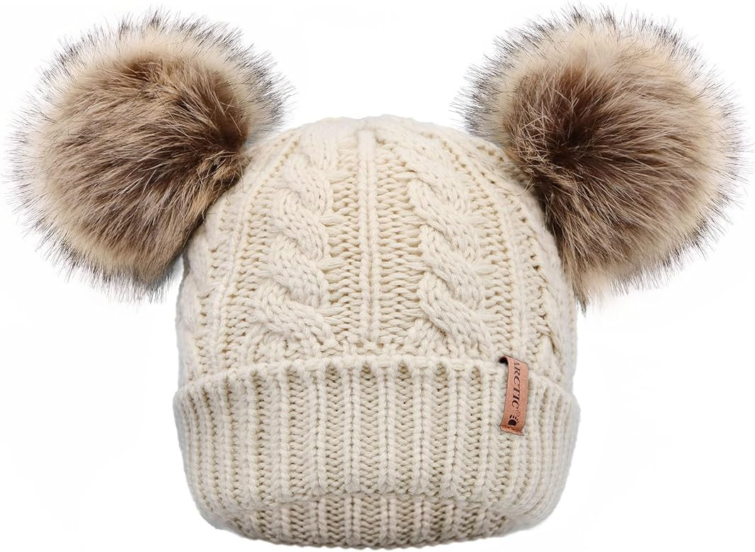 Arctic Paw Pom Pom Beanie Cable Knit Fleece Lined Winter Beanie Women Hat | Amazon (US)