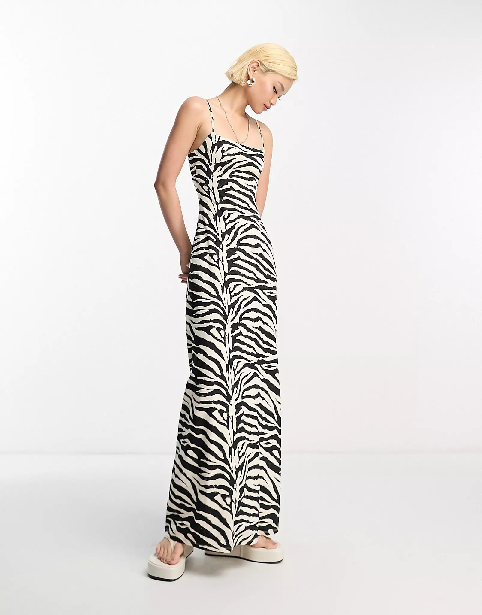 ASOS DESIGN strappy square neck maxi dress in zebra print | ASOS (Global)