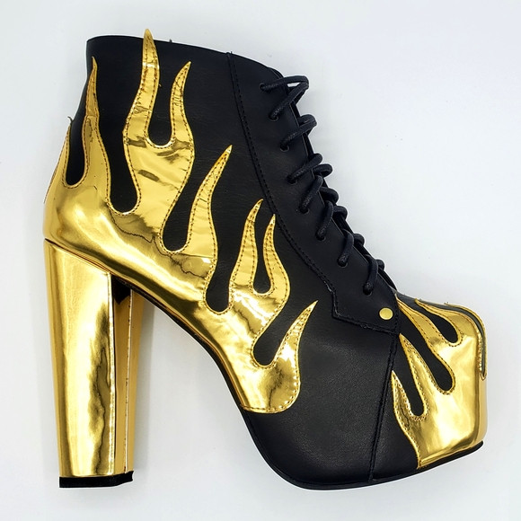 Jeffrey Campbell Black and Gold Flame Heeled Boots | Poshmark