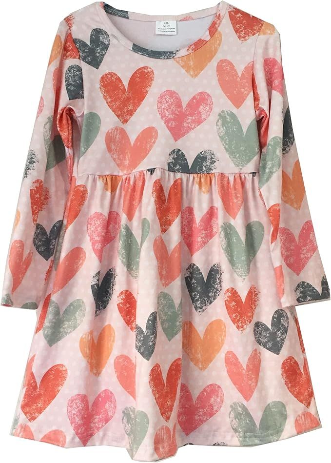 NC Toddler Baby Girls Valentine's Day Dress Long Sleeve Tie Dye Colorful Heart Pattern Dresses Mi... | Amazon (US)