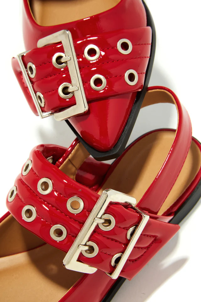 Miss Lola | Alda Red Pointed Toe Flats | MISS LOLA