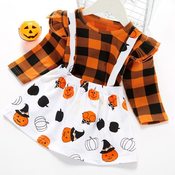 Baby / Toddler Halloween Plaid Pumpkin Pattern Ruffled Strap Suit-dress | PatPat