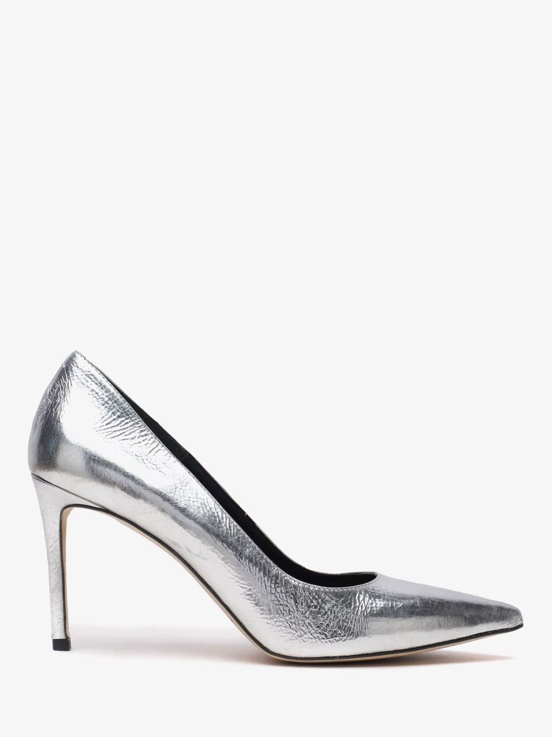 Mint Velvet Metallic Leather Court Shoes, Silver | John Lewis (UK)