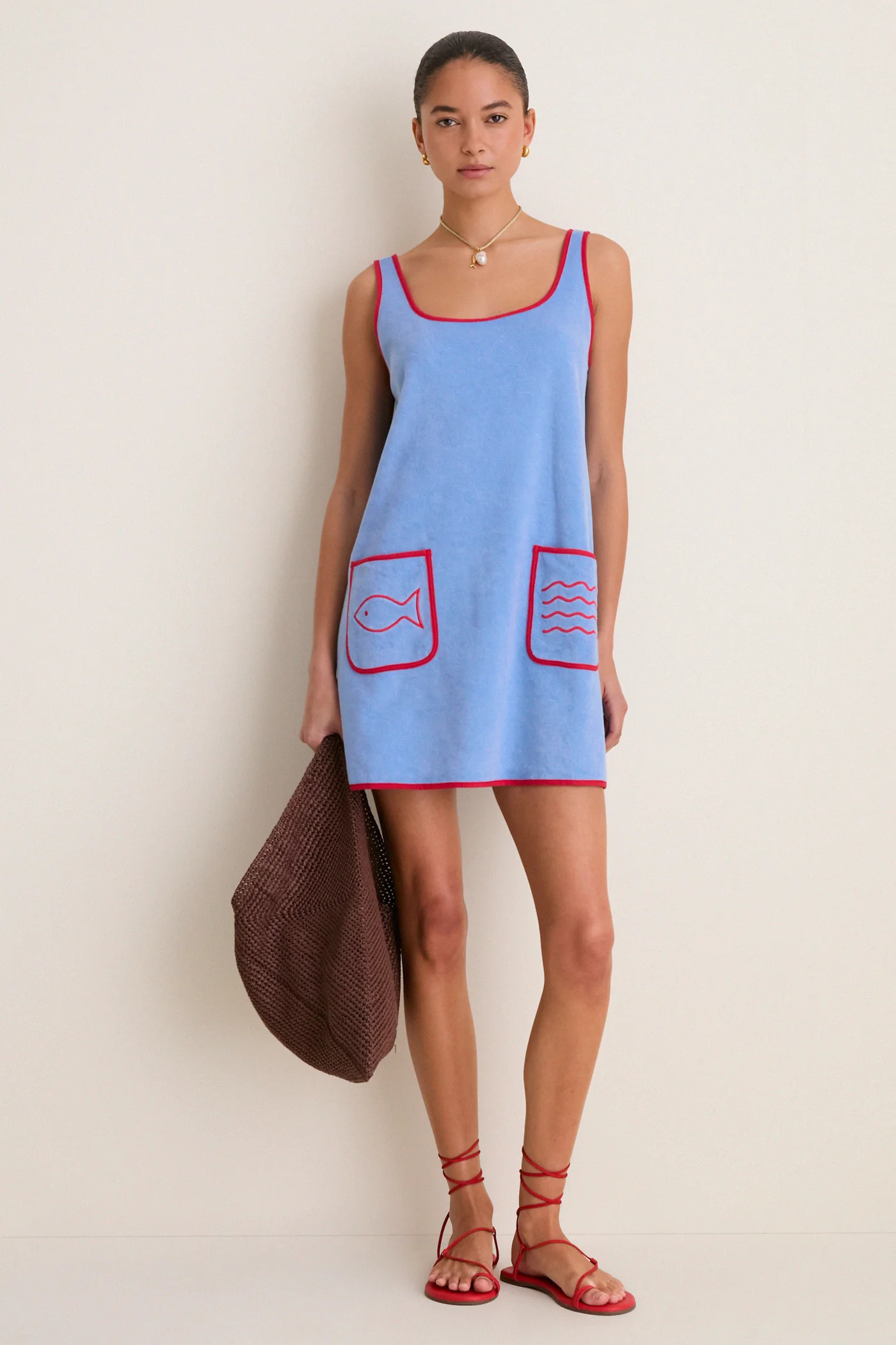 Powder Blue and Poppy Embroidered Mini Terrycloth Coverup | Tuckernuck (US)