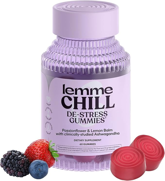 Lemme Chill Stress Relief Gummies with 300mg KSM-66 Ashwagandha, Lemon Balm, Passionflower & Goji... | Amazon (US)