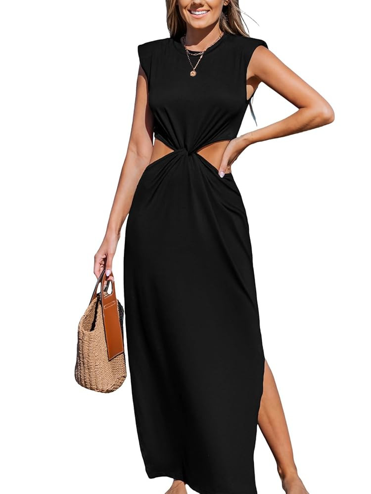 CUPSHE Women’s Summer Maxi Dresses Sleeveless Cutout Side Slit Long Casual Dress with Padded Sh... | Amazon (US)