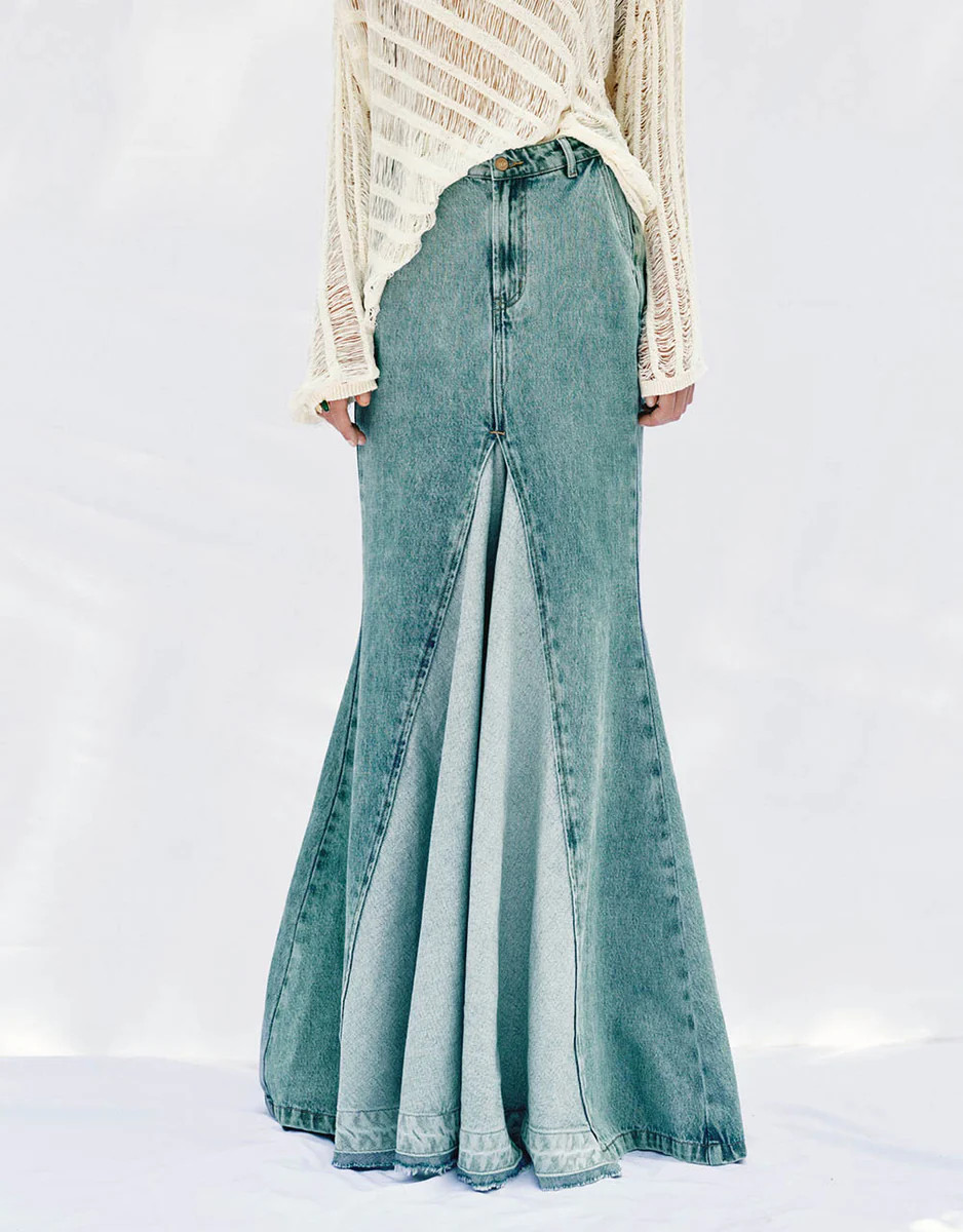 Maxi Fishtail Denim Skirt | Urban Revivo