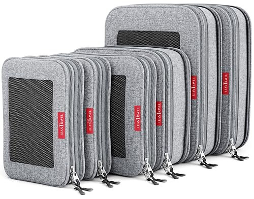 LeanTravel Compression Packing Cubes for Travel Organizers with Double Zipper (6-Pack (2L+2M+2S), Grey) | Amazon (US)