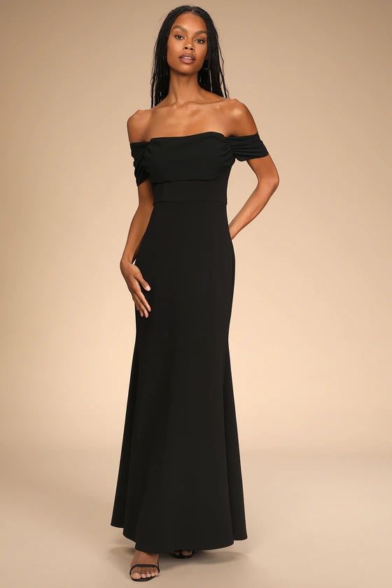 Would You Be Mine Black Off-the-Shoulder Mermaid Maxi Dress | Lulus (US)