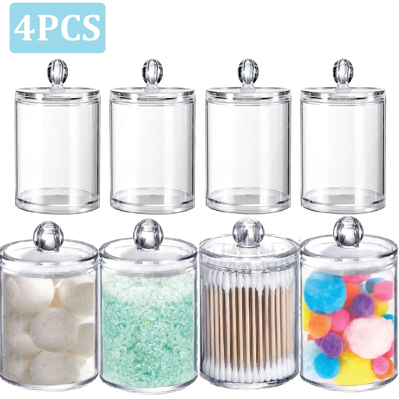 TSV Qtip Dispenser Apothecary Jars, Qtip Holder Bathroom Storage Canister, Lids Makeup Organizer,... | Walmart (US)