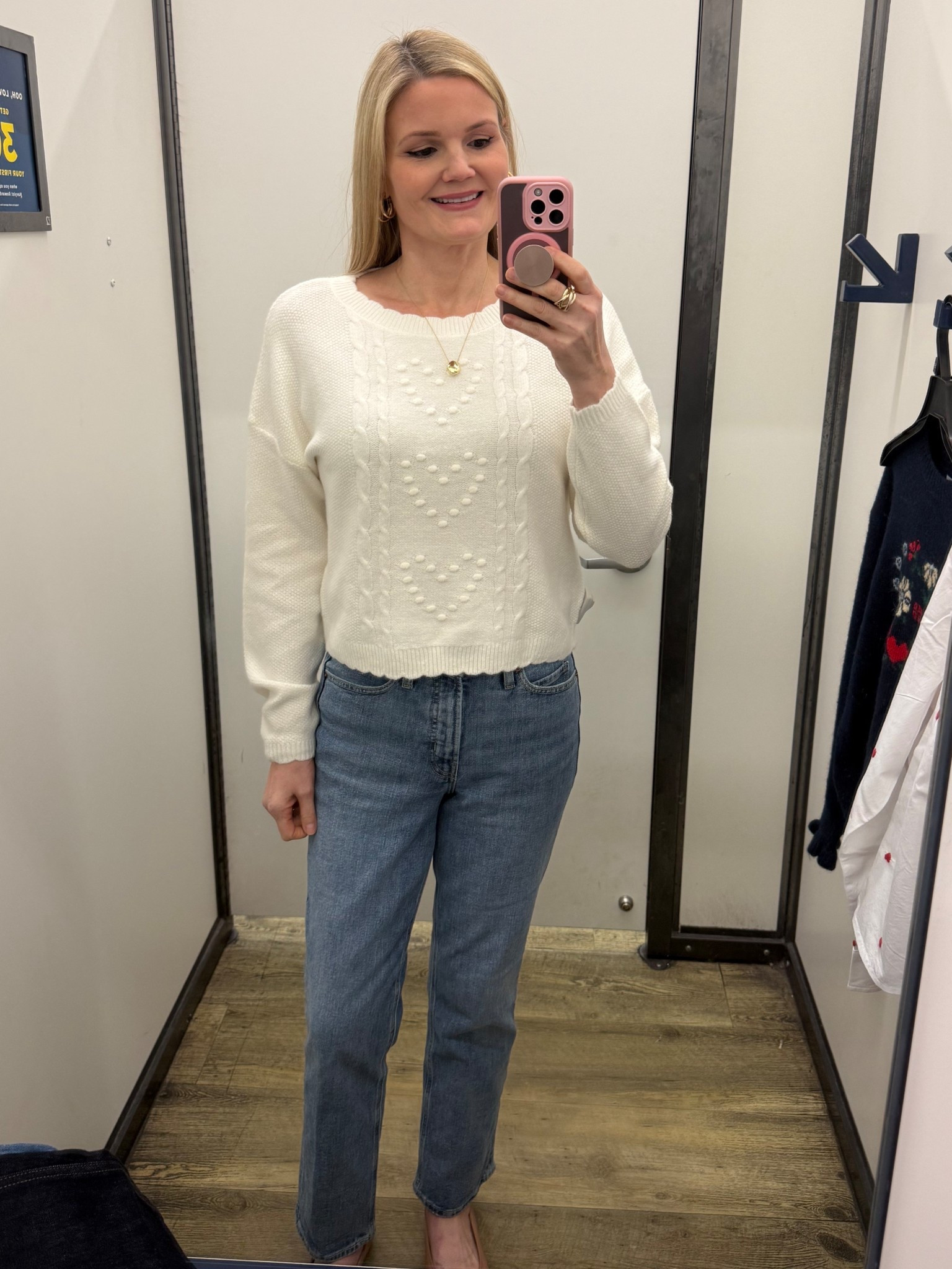 Heart sweater fits TTS. Wearing the small. Valentines Day. Date night  

#LTKSeasonal #LTKootd #LTKFindsUnder50