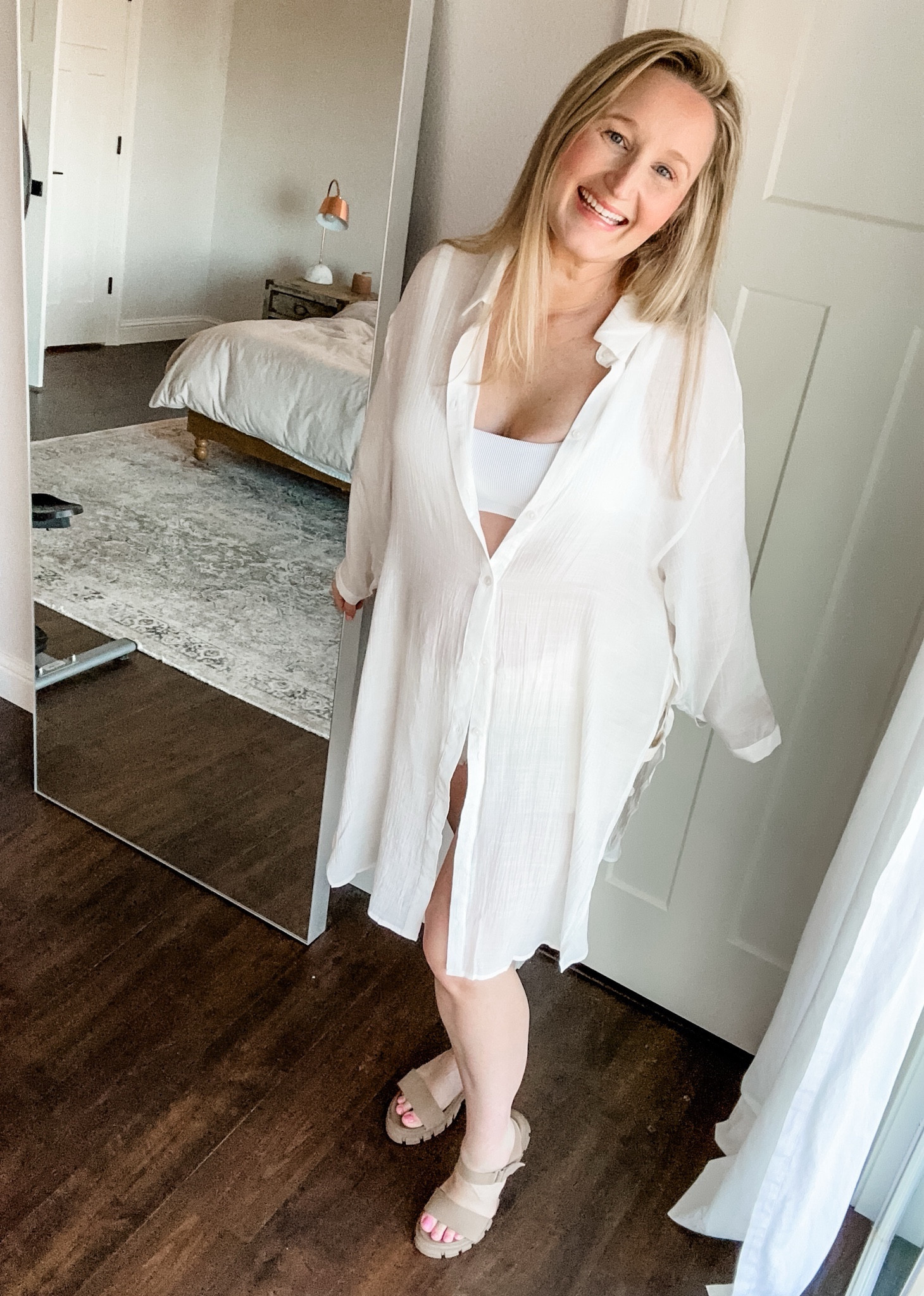 The ultimate maternity and postpartum swimsuit cover up for the beach or the pool!

White swimsuit coverup, bump friendly, button down, button up, swimwear, beachwear, babymoon, baby moon

#LTKbump
