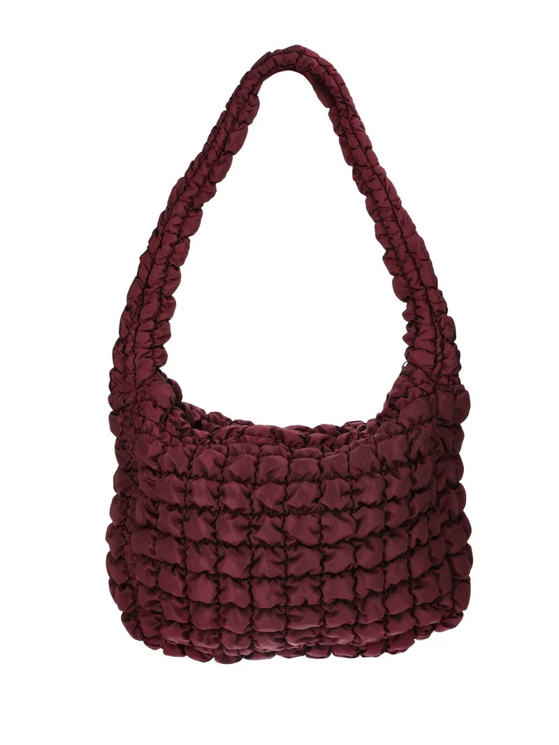 No Boundaries Women's Oversized Quilted Hobo Bag, Wine Fusion - Walmart.com | Walmart (US)
