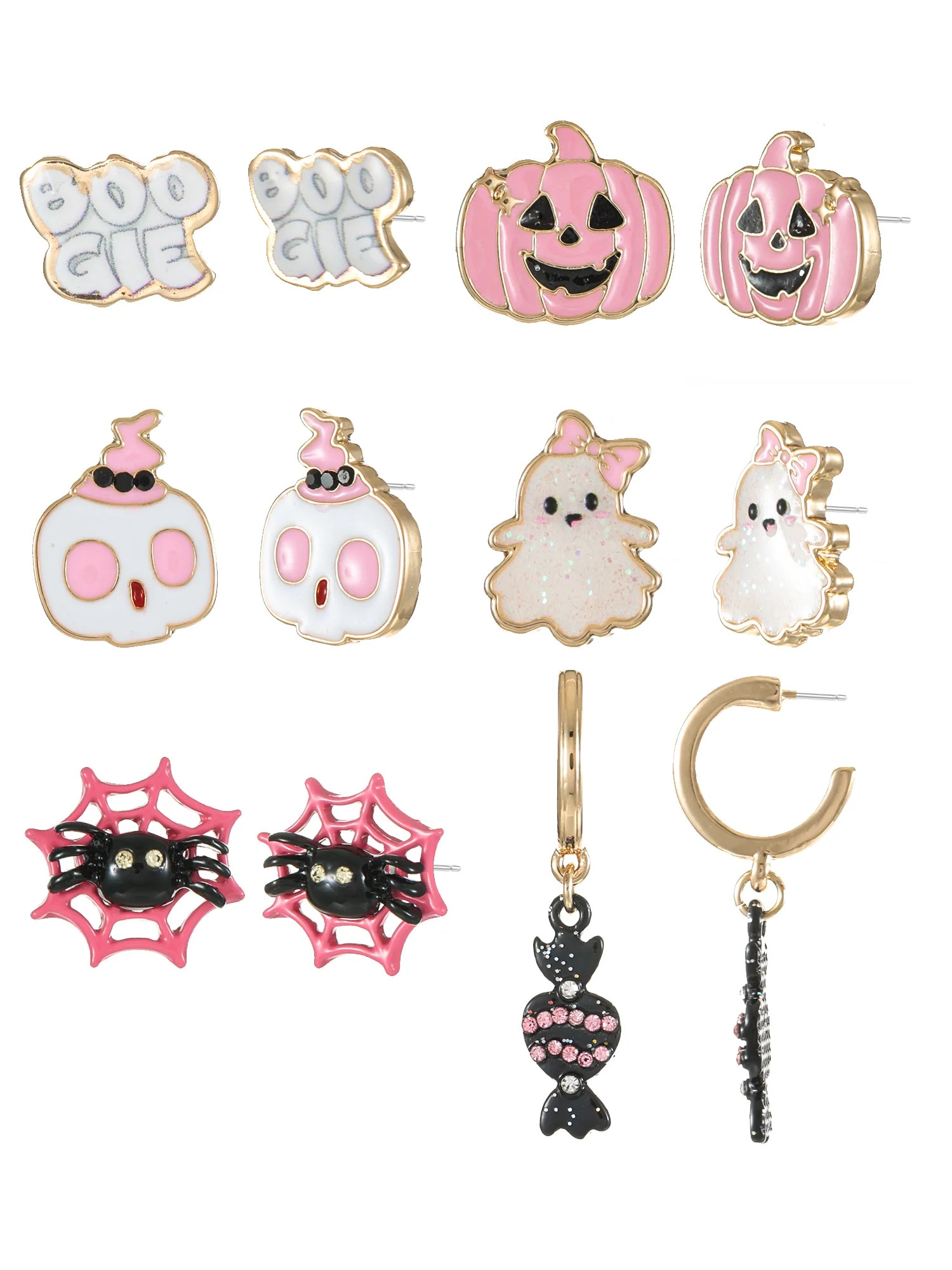 Way to Celebrate Aretes con Motivo de Halloween Naranja, Tono Dorado, 6 Pares | Walmart (US)