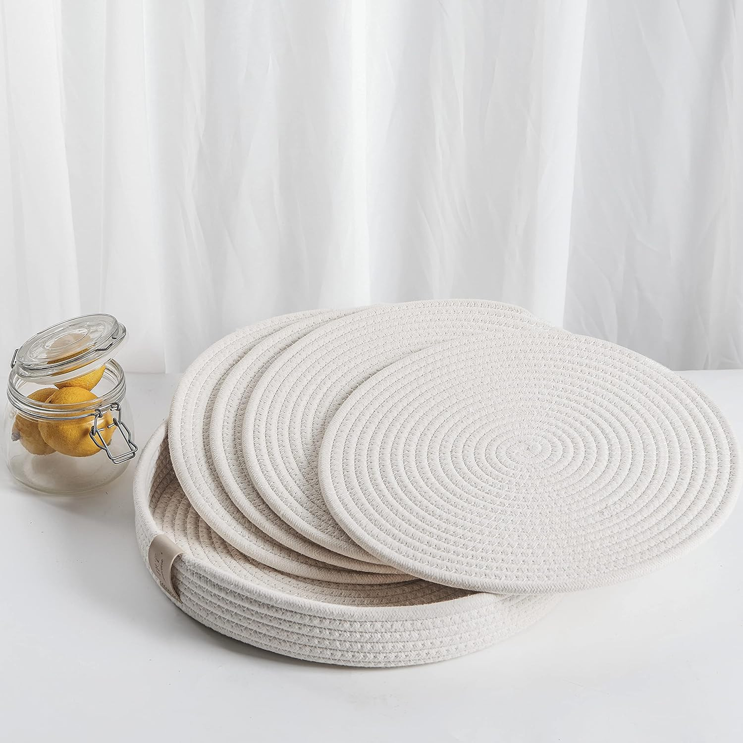 Amazon.com: ART PineCone Woven Cotton Rope Round Placemats Set of 4 with Holder – 13 Inch Braid... | Amazon (US)