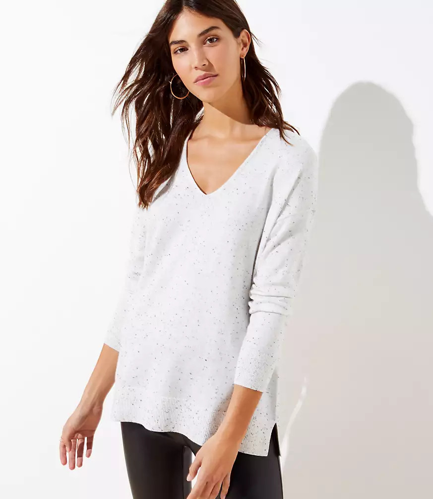 Flecked Luxe Knit V-Neck Sweater | LOFT