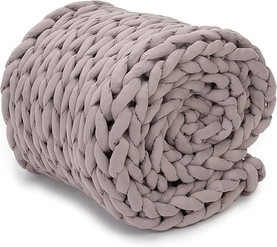 Nuzzie Chunky Knit Blanket Knit Throw Blanket Dusty Rose 44"x60" | Amazon (US)