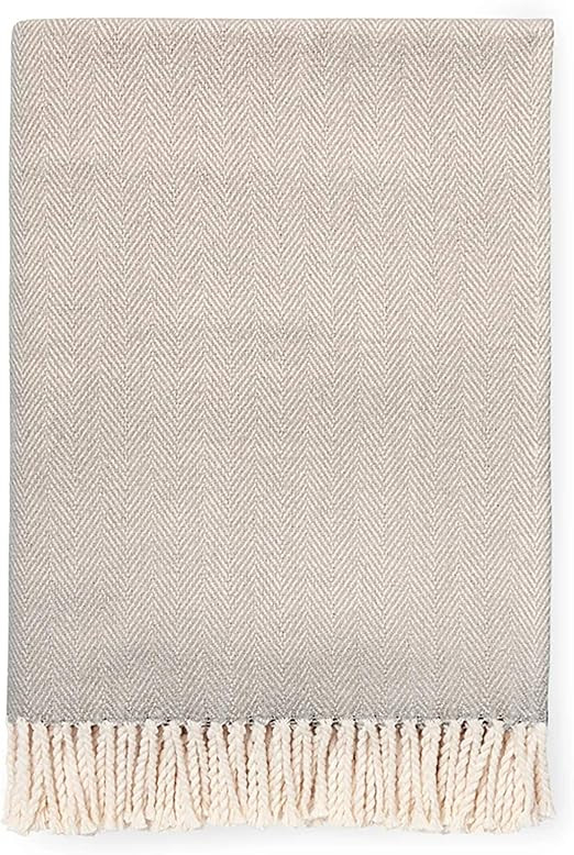 Sferra Celine Herringbone, 100% Cotton Throw Blanket - Mushroom | Amazon (US)
