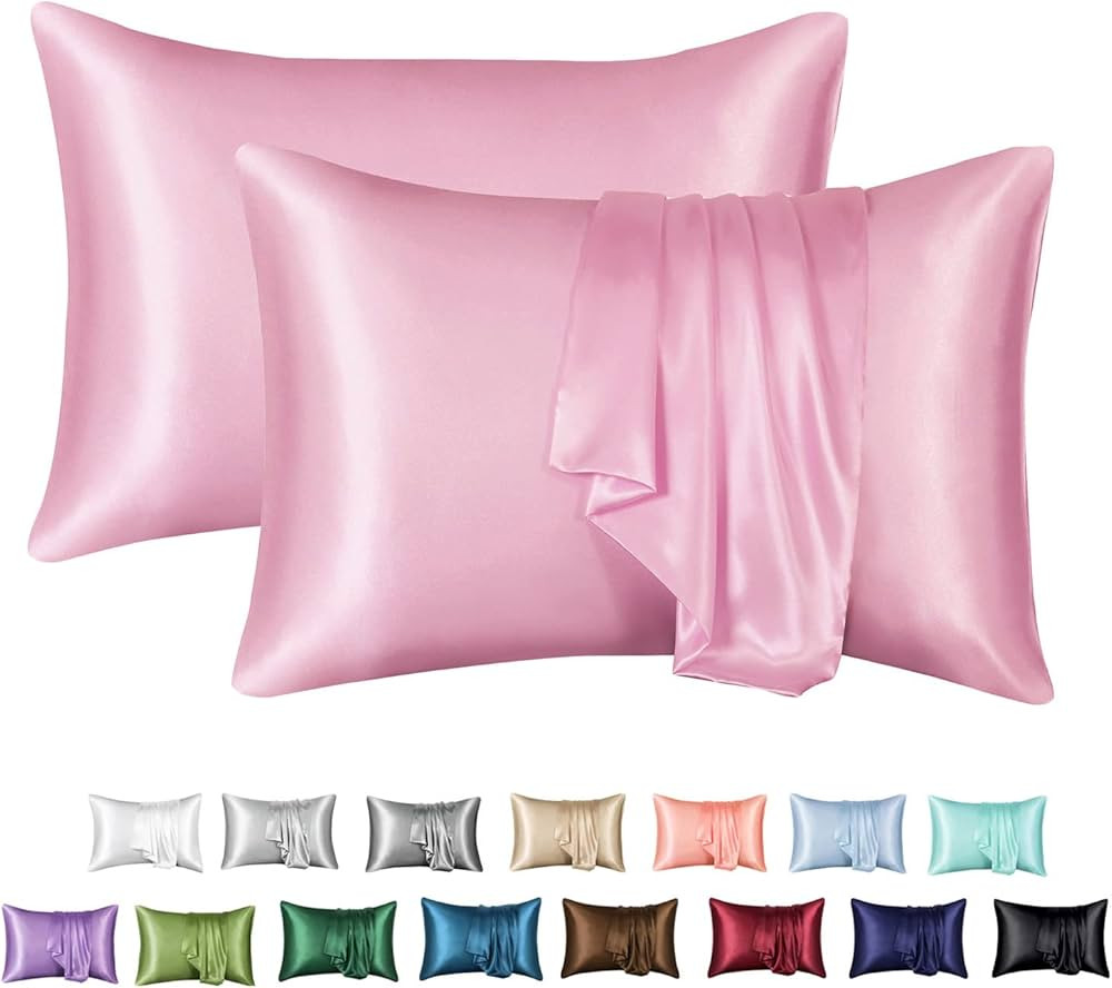 MR&HM Satin Pillowcase for Hair and Skin, Silk Satin Pillowcase 2 Pack, Queen Size Pillow Cases S... | Amazon (US)