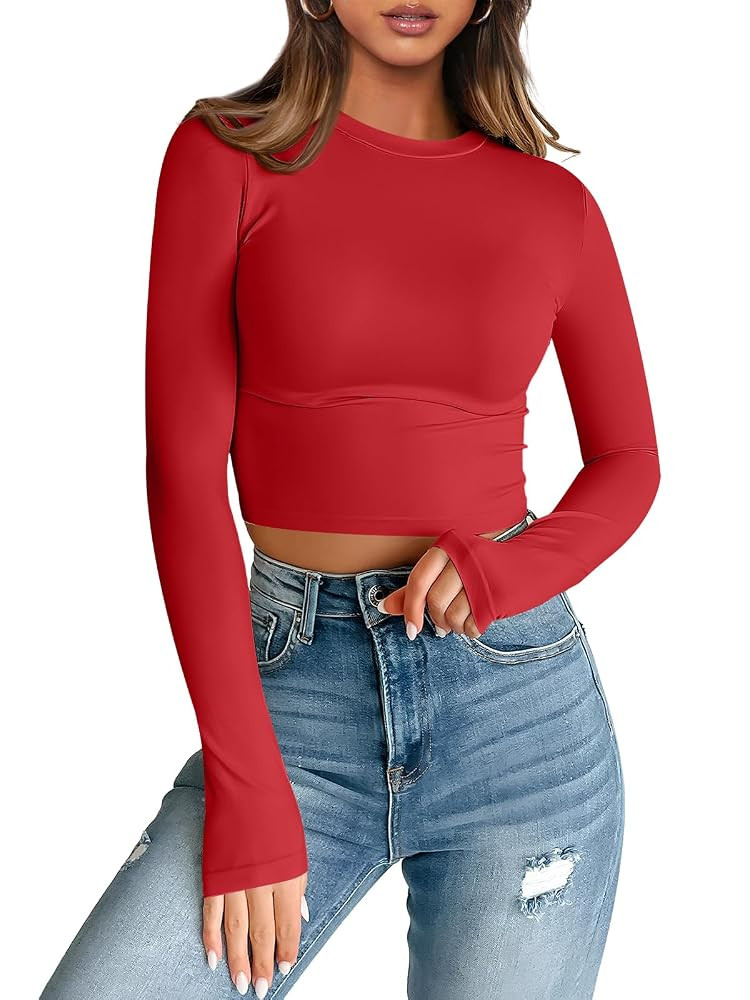 Trendy Queen Womens Long Sleeve Crop Tops Basic Slim Fitted Shirts Fashion 2025 Going Out Y2k Top... | Amazon (US)