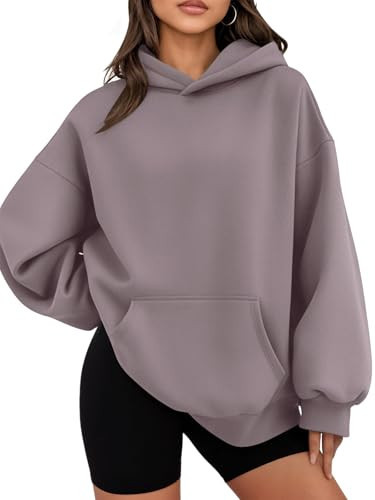 WYNNQUE Hoodies for Women Oversized Sweatshirts Fall Fashion Outfits 2025 Casual Sweaters Tops Fleece Plus Size Workout Comfy Winter Clothes GreyPurple XS | Amazon (US)