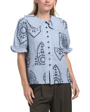 Collared Embroidered Short Sleeve Blouse | Women | Marshalls | Marshalls