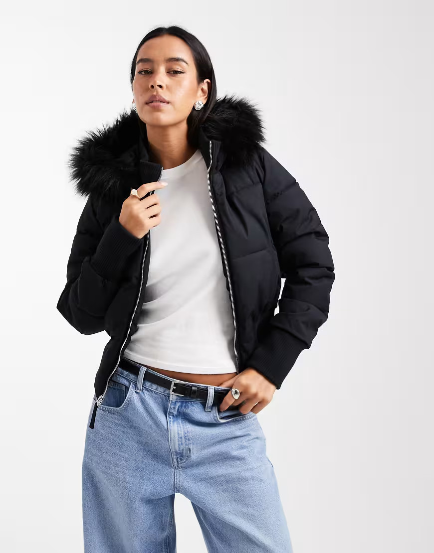 Hollister y2k puffer bomber jacket in black | ASOS (Global)