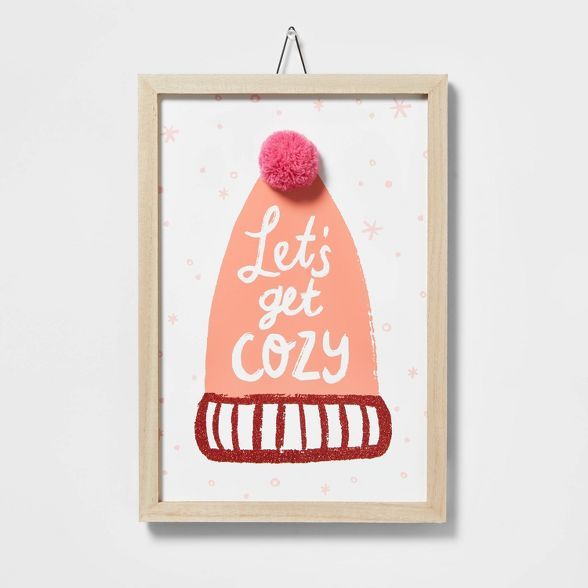 Let&#39;s Get Cozy Hat Hanging Sign Pink/White - Wondershop&#8482; | Target