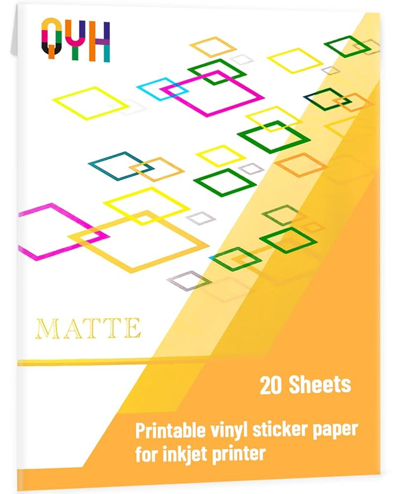 QYH Premium Printable Vinyl for Inkjet Printer-20 Matte Sticker Paper Waterproof 8.5" x 11" White... | Amazon (US)