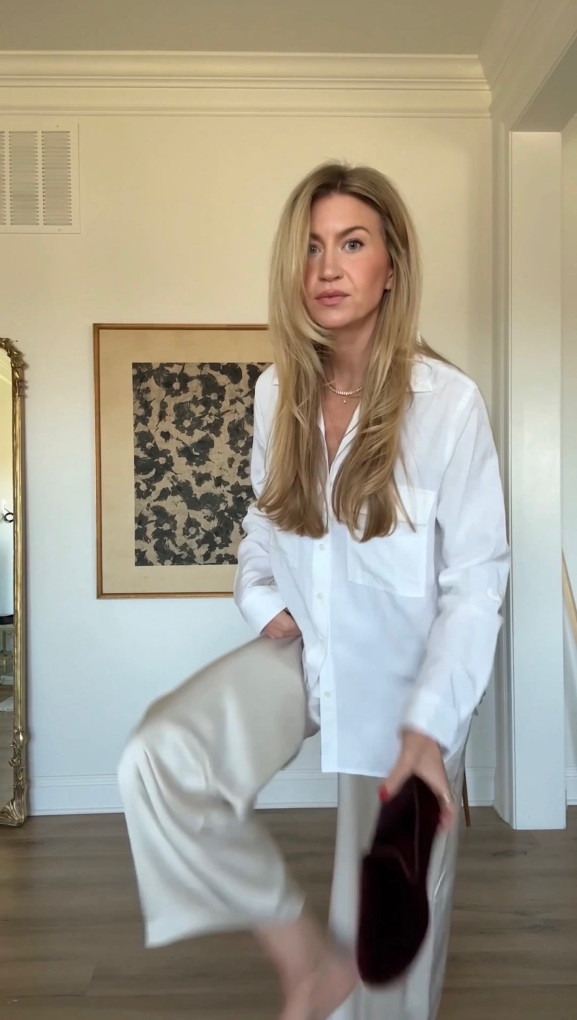 Casual + elevated look! 
Button up: runs slightly big, wearing size small. 
Pants: run TTS, wearing size small. 
Flats: run TTS.

#LTKootd #LTKgrwm #LTKSeasonal