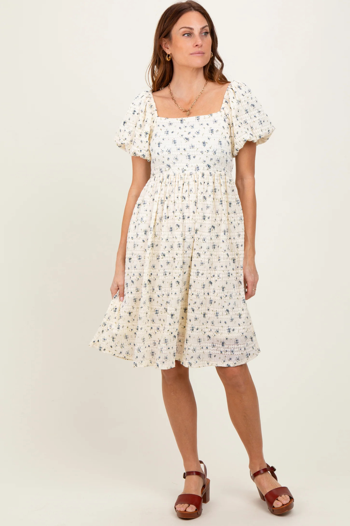 Cream Textured Knit Square Neck Midi Dress | PinkBlush Maternity