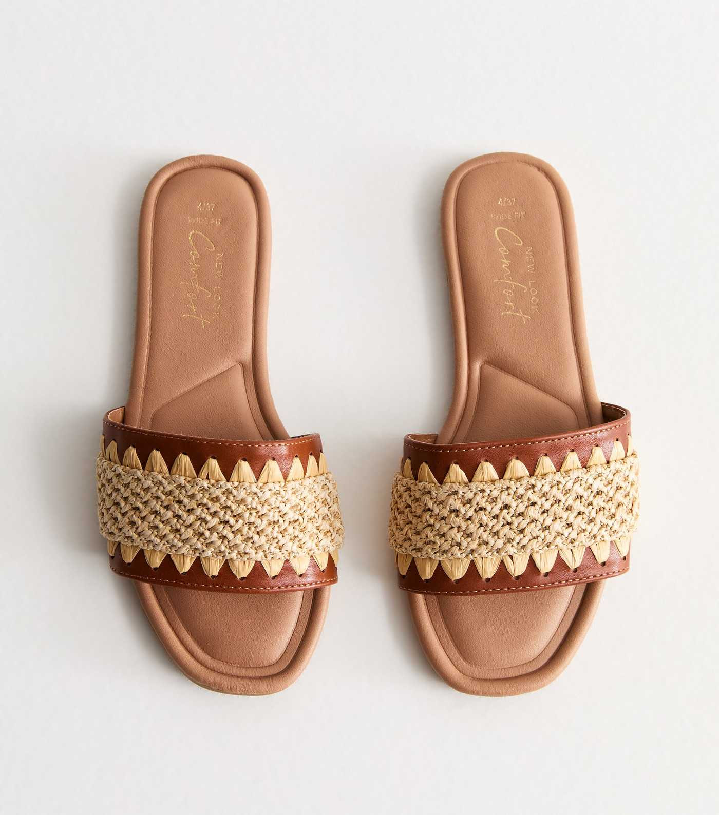 Wide Fit Tan Raffia Mule Sandals | New Look | New Look (UK)