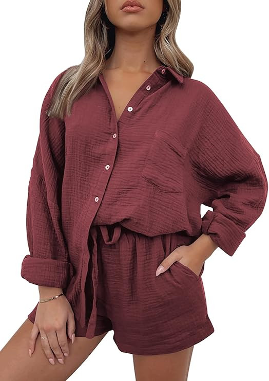 AUTOMET 2 Piece Sets For Women Lounge Wear Matching Two Piece Pajama Fashion Oversized Shirts And... | Amazon (US)