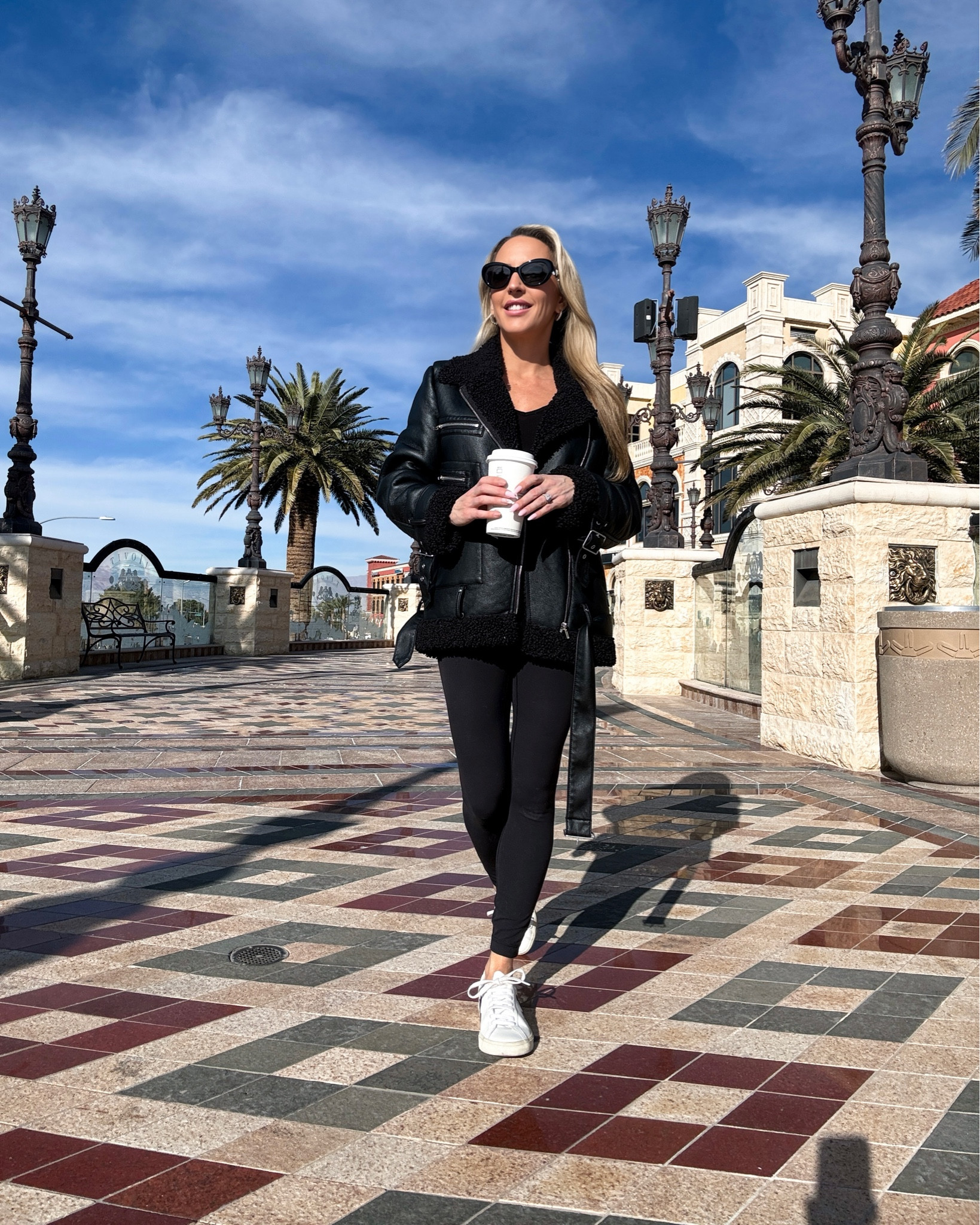 Run don’t walk to get this black leather moto jacket it’s on major sale and the sizes are selling out fast! We’re talking under $50 and it feels and smells like real leather! It runs big so you might want to size down for a more fitted look (wearing an XS). Also everyone seems to be wearing black leggings again and I’m not mad about it. My favorite are lululemon black high rise leggings. White leather Veja sneakers on repeat but definitely wear socks to prevent rubbing!

#LTKstyletip #LTKsalealert #LTKfindsunder50