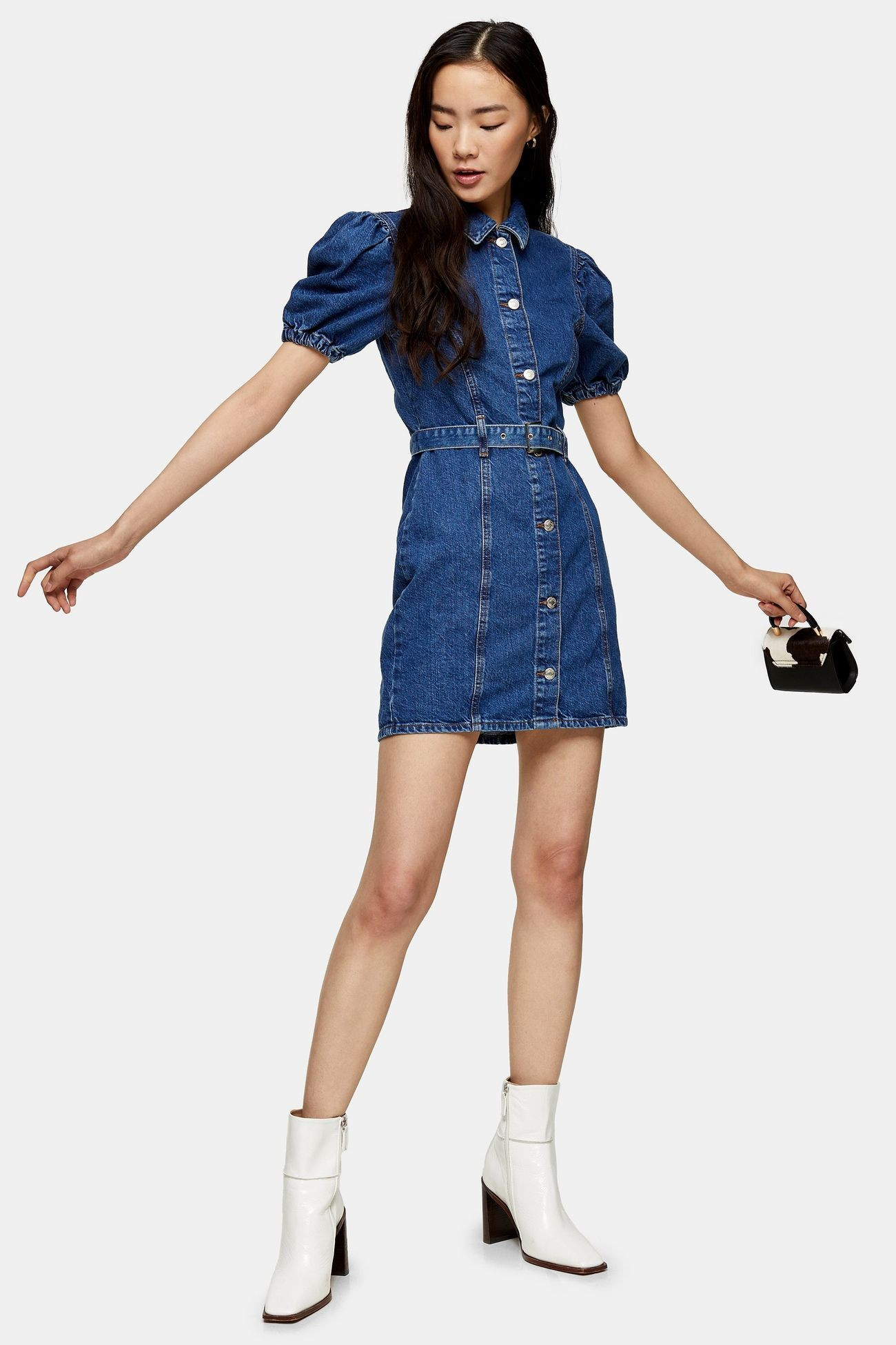 CONSIDERED Puff Sleeve Belted Denim Dress | Topshop UK