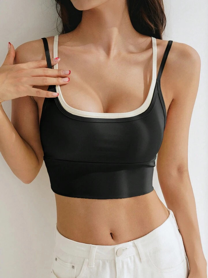 Contrast Layered Workout Top | SHEIN