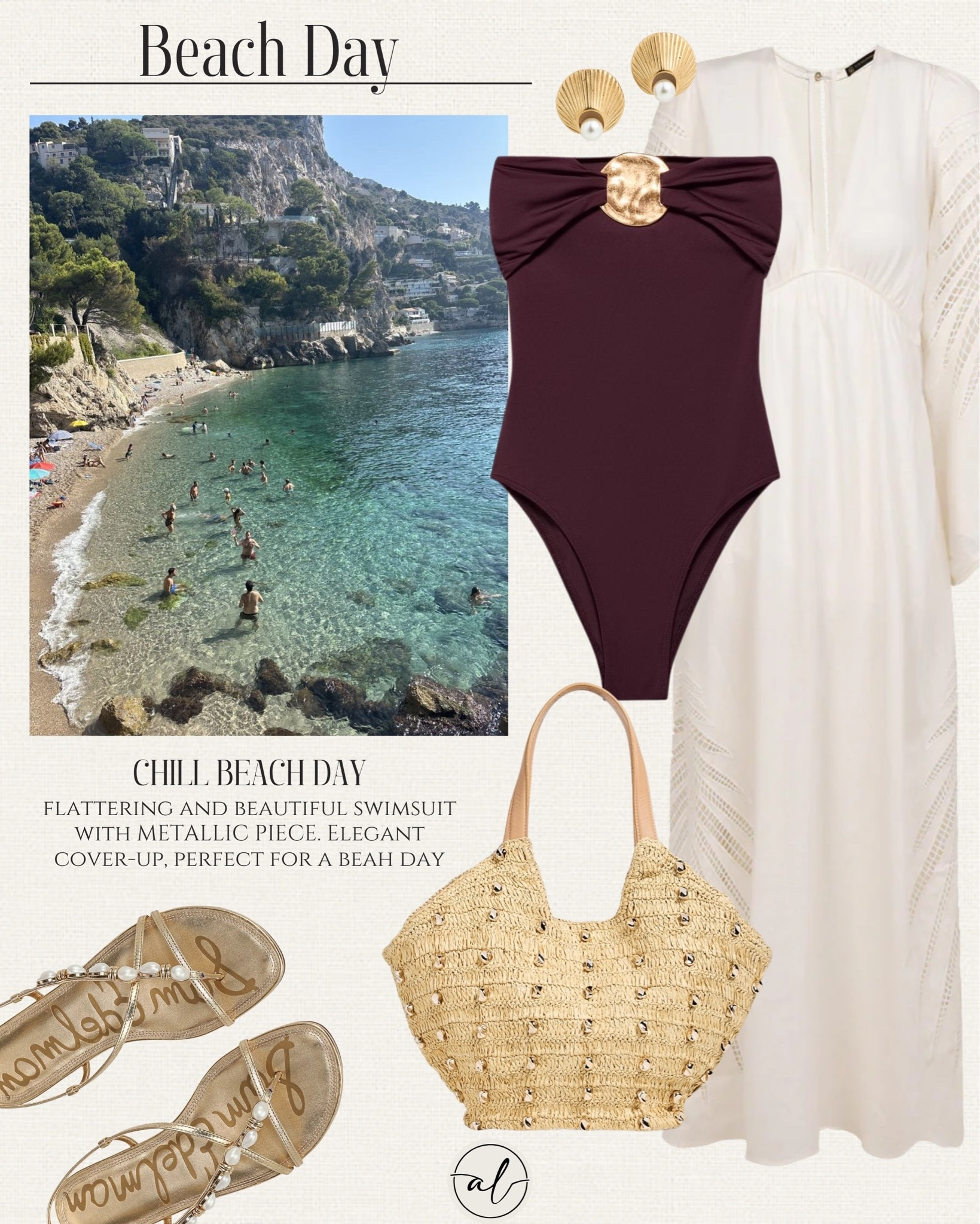 Beach Day - chill beach day: flattering and beautiful swimsuits with metallic piece, elegant cover up. Perfect for a beach day

#LTKU #LTKootd #LTKSeasonal