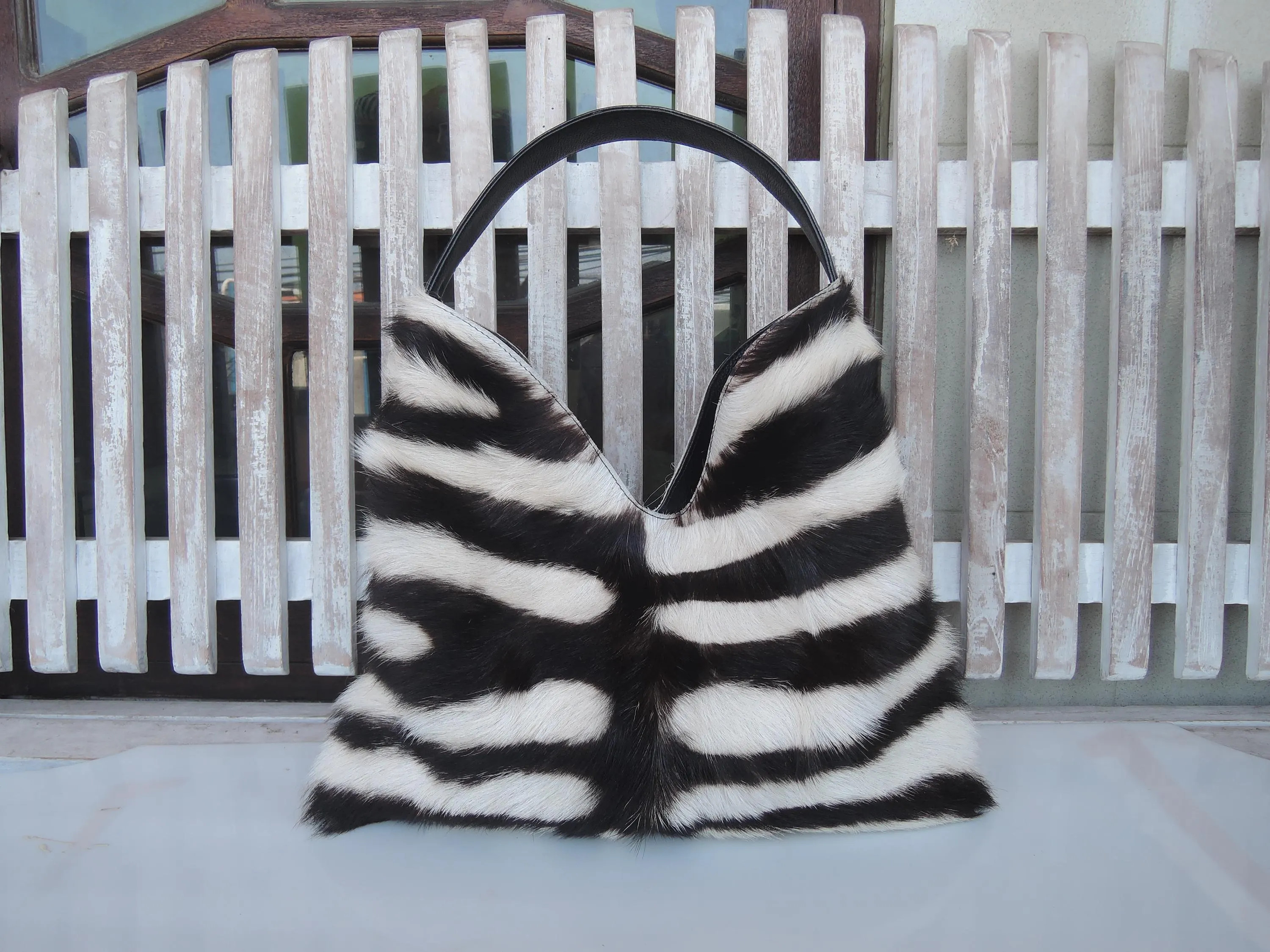 Zebra Print Fur Hobo Bag, Handmade Leather Shoulder Tote, Animal Print Purse | Etsy (Global)
