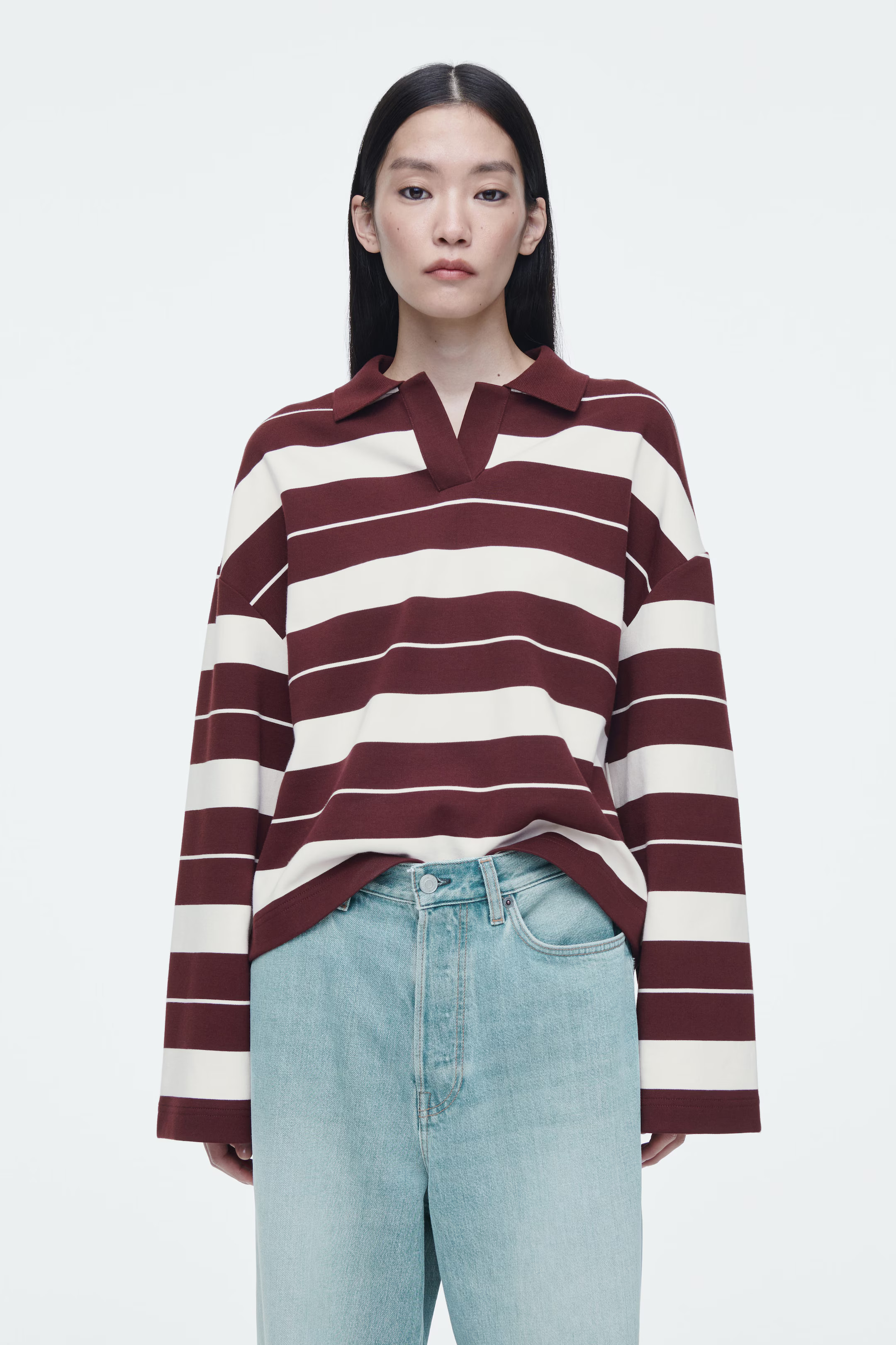 STRIPED JERSEY RUGBY SHIRT - BURGUNDY / STRIPED | COS (AU)