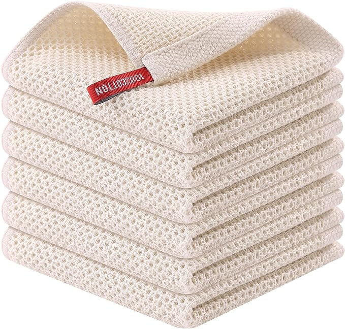 Kitinjoy 100% Cotton Kitchen Dish Cloths, 6-Pack Waffle Weave Dish Towels for Drying Dishes Super... | Amazon (US)