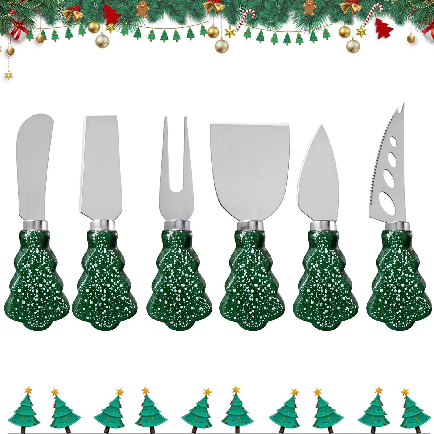 6-Piece Christmas Tree Design Cheese Knife Set, Charcuterie Board Accessories for Cheese Slicing ... | Amazon (US)