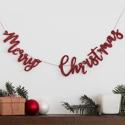 Merry Christmas Wooden Bunting Red Glitter | Target