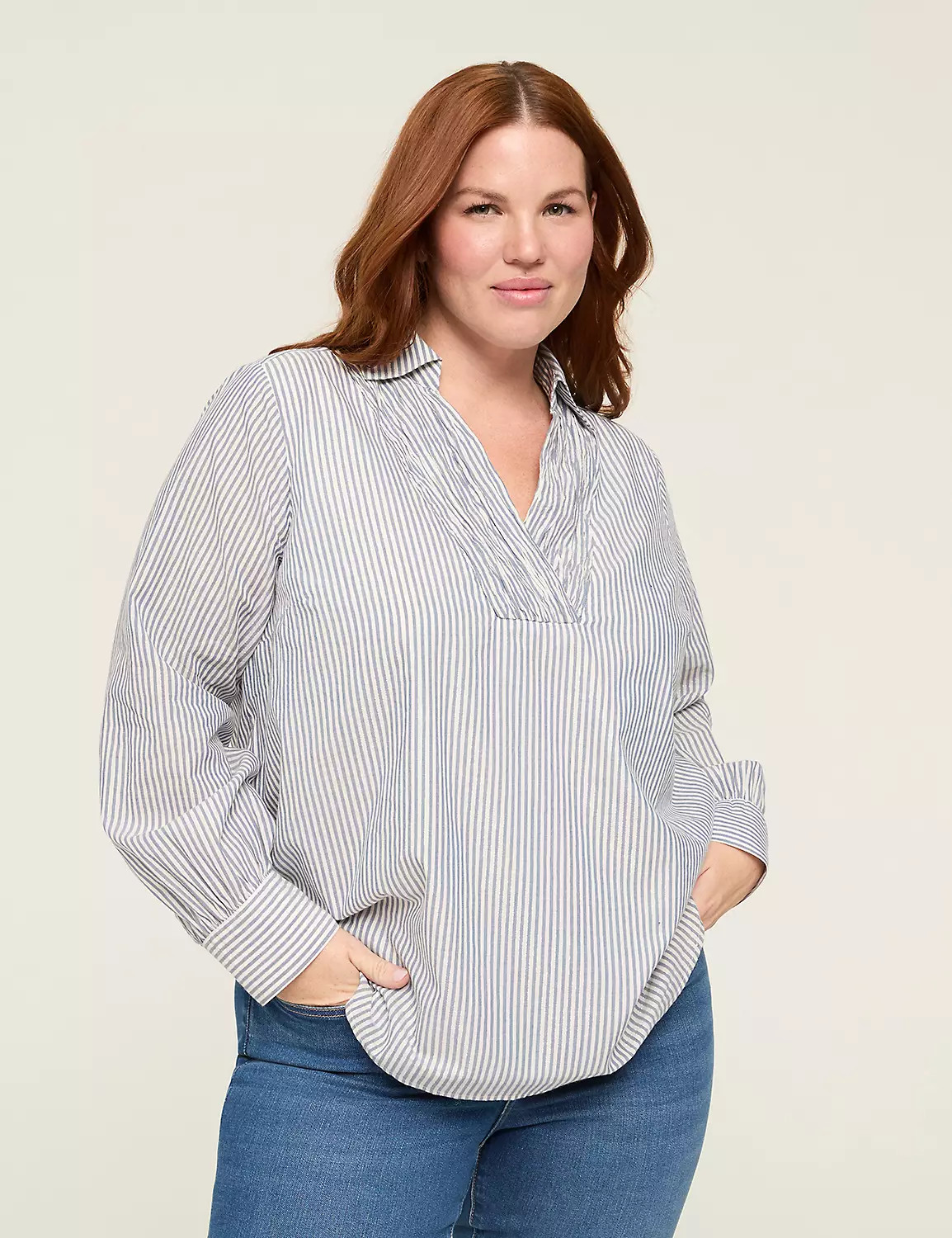 Lurex Shimmer Collared Popover Blouse | Lane Bryant (US)