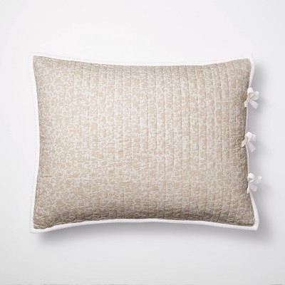 Standard Decorative Border Cotton Slub Quilt Sham Neutral Floral - Threshold™ designed with Studio McGee: OEKO-TEX Certified, Tie Closure | Target