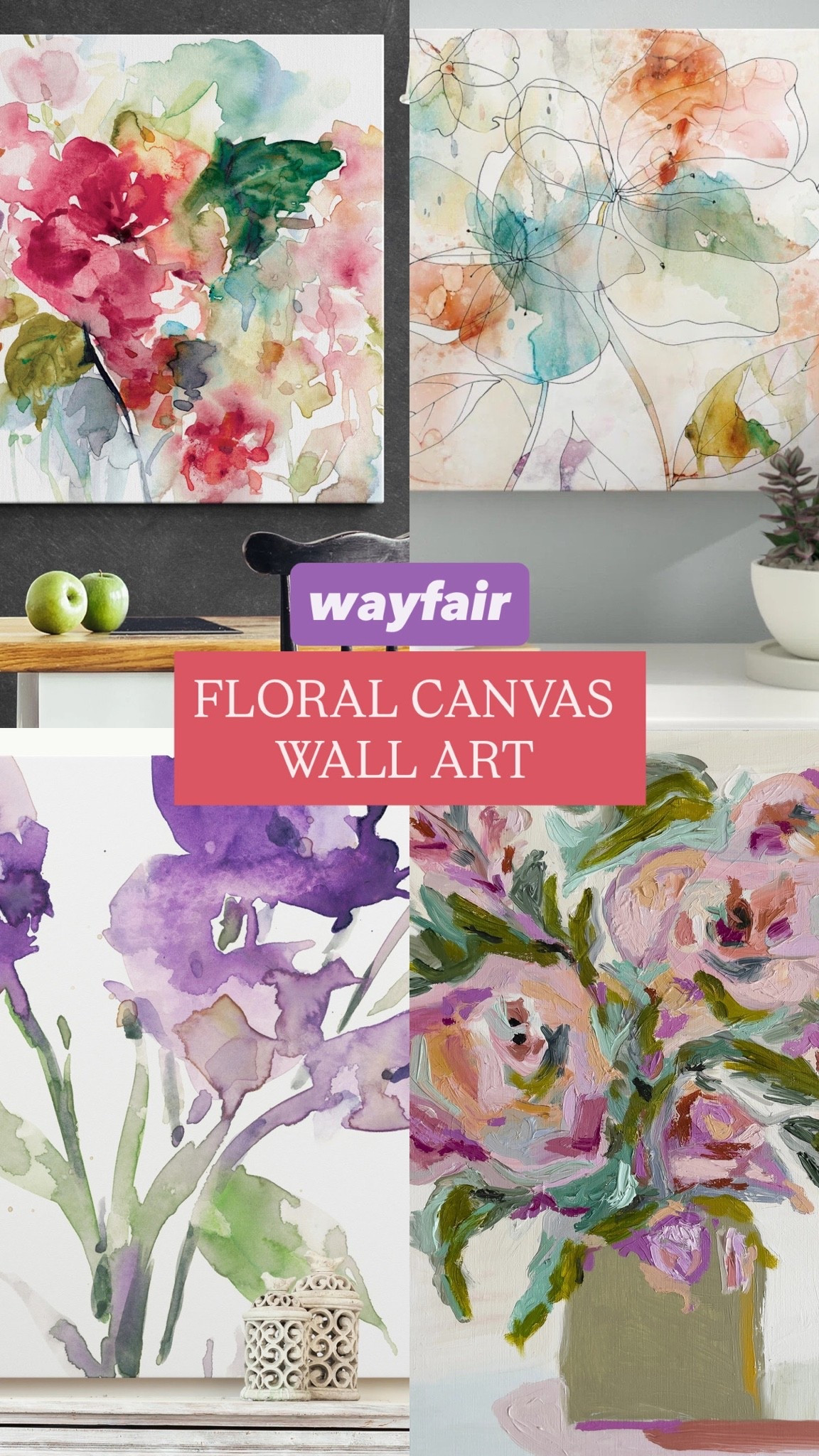 My office wall art is old but here are some similar vibe options I found! 

Floral canvas wall art 

Office decor / home decor