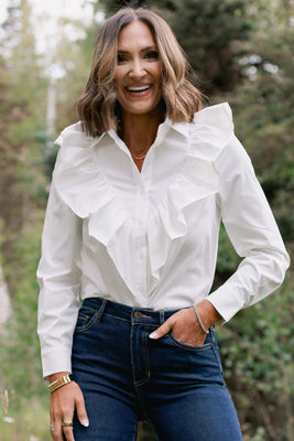 SSYS Finley Long Sleeve Ruffle Detail Top In White | SSYS