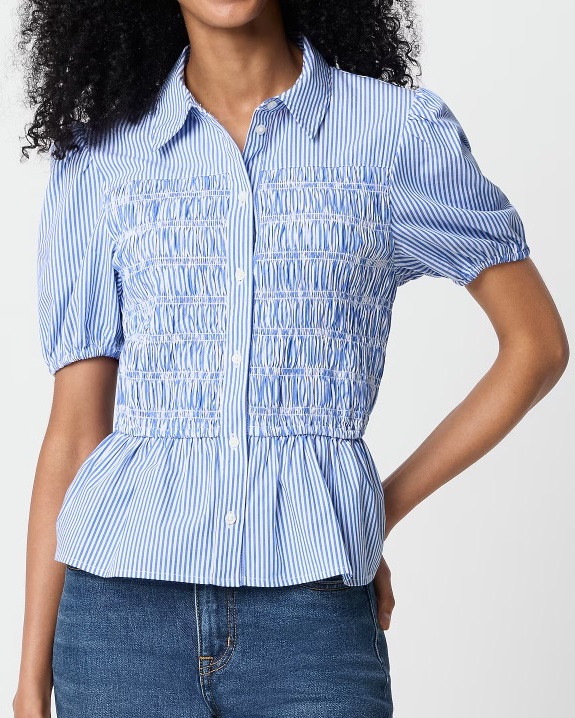 Smocked puff sleeve button up top

#LTKSeasonal #LTKSaleAlert