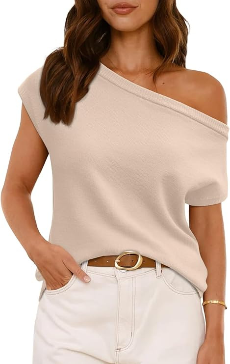 LILLUSORY Womens Off The Shoulder Sweaters Casual Short Sleeve Knit Tops Trendy Summer Going Out ... | Amazon (US)