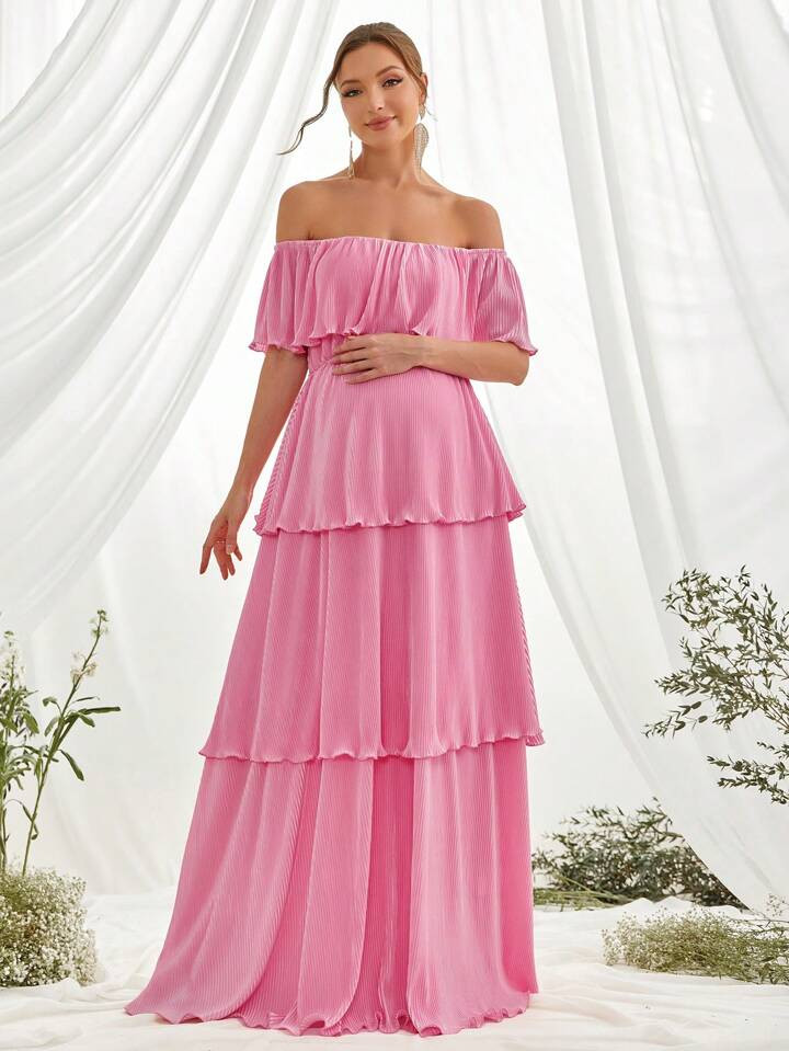 Maternity Off Shoulder Layer Hem Dress | SHEIN