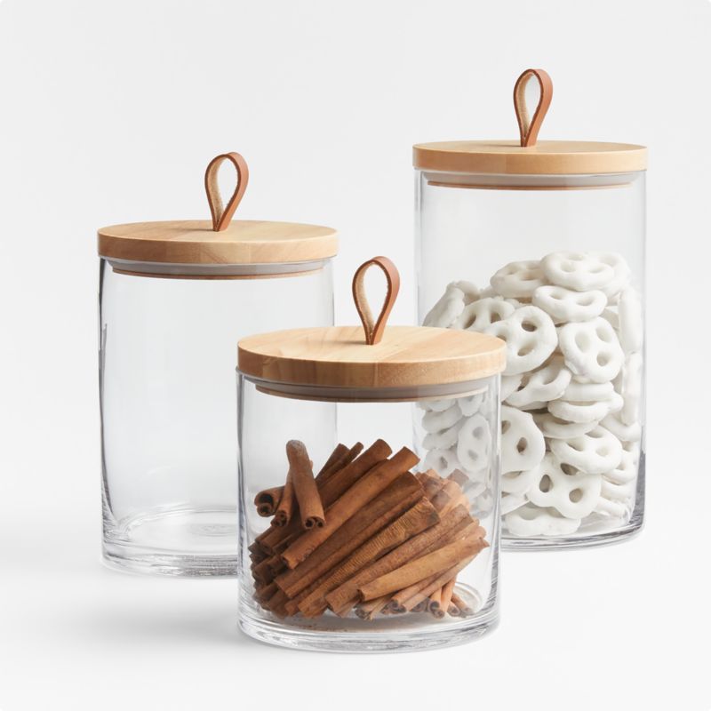 Tomos Glass Canisters with Wood Lids | Crate & Barrel | Crate & Barrel